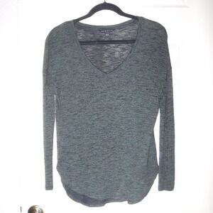 Rock‎ & Republic Long Sleeve V Neck Top Heathered Olive Green Casual